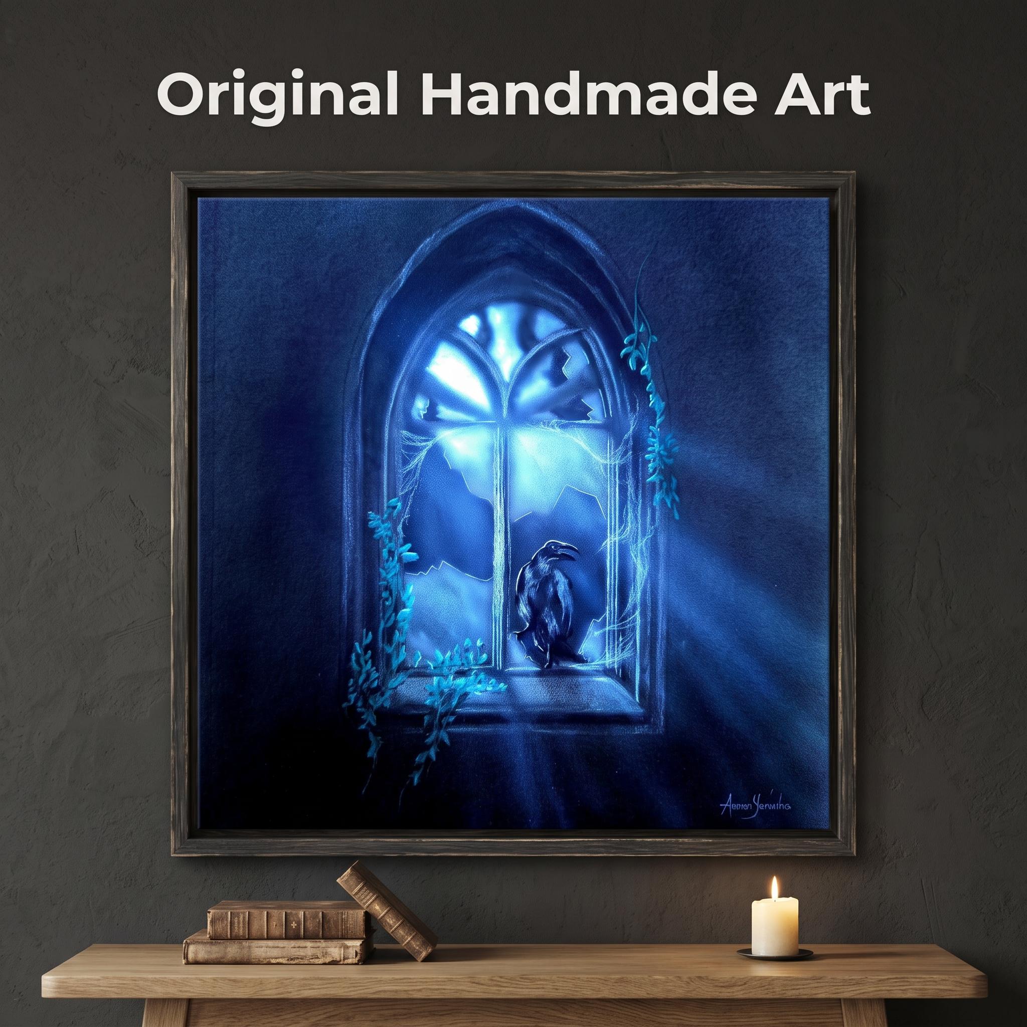 Gothic Owl Canvas Wall Art, Moonlit Owl Print, Dark Academia Decor, Witchy Blue Night Artwork, Gothi