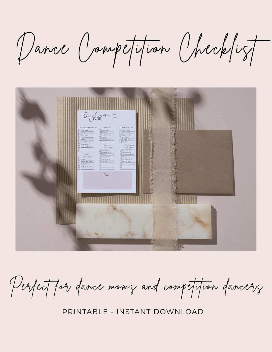 Competition Day Routine Dance Competition Checklist Printable | Dance Mom Packing List ...