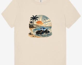 Vintage Beach Monster Truck Mom Shirt | Shark Truck Graphic Tee | Boy Mom Summer Shirt | Beach Vibes Monster Truck Tee | Retro Mom Shirt