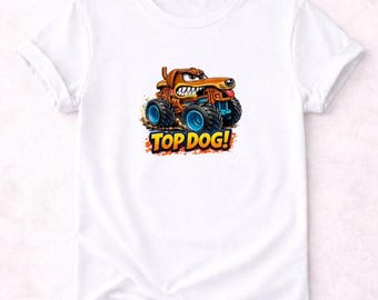 Monster Truck Shirt for Kids | Custom Monster Jam Inspired Tee | Personalized Name Shirt | Boys Monster Truck Birthday Shirt | Top Dog Tee