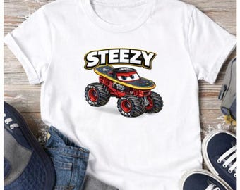Boys Monster Truck Skateboard Shirt, Kids "STEEZY" Graphic Tee