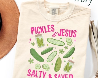 Comfort Colors Pickles and Jesus Shirt, Funny Christian T-Shirt, Jesus Salty and Saved Tee, Humor Faith Shirt, Trendy Religious Graphic Tee