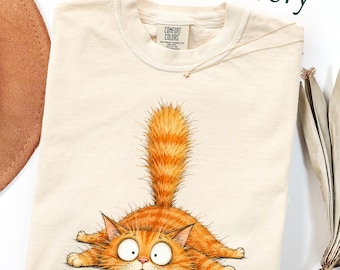 Comfort Colors® Whimsical Funny Cat Shirt, Retro Cat Meme Shirt, Watercolor Fluffy Kitten Shirt, Trendy Animal Shirt, Lazy Cat Lover Shirt