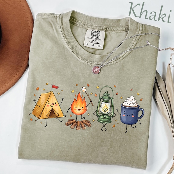 Comfort Colors Camping Doodle Shirt, Trendy Camp Life T-Shirt, Funny Camper Shirt, Camp Crew Shirt, Nature Lover Tee, Fall Camping Apparel