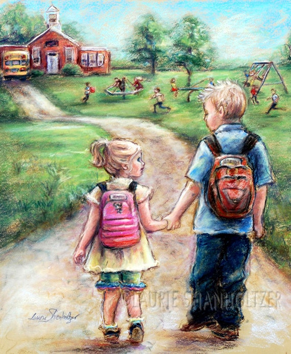 Brother Sister Children Wall Decor Flat Canvas Print School Etsy