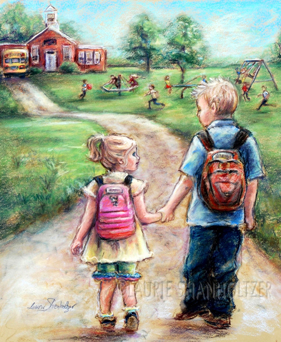 Brother Sister Children Wall Decor Flat Canvas Print School Etsy Brother Sister Children Wall Decor Flat Canvas Print School Etsy