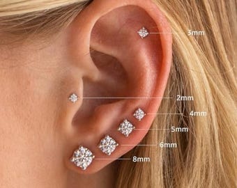14K Gold Plated Brass Stud Earrings Set, Cubic Zirconia, Flat Backs, Minimalist Jewelry