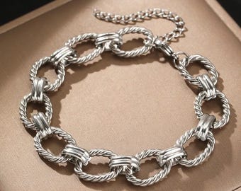Stainless Steel Twisted Link Bracelet, Minimalist Chain Jewelry, Modern Everyday Wear