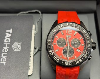 TAG Heuer Formula 1 Red Dial Chronograph Watch 43mm Swiss Quartz Rubber Strap