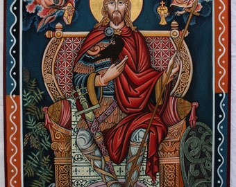 Saint Oswald, King of Northumbria, original Orthodox Christian icon, saint English, handmade painted on order.
