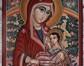 Mother of God breastfeeding The Child Jesus. Galactotrofusa Icon. Romanian Byzantine icon handmade painted. Rare icon to order.