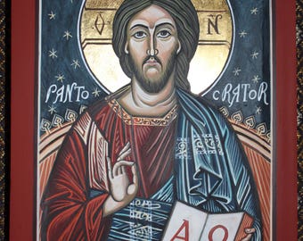 Jesucristo Pantocrátor. Ícono ortodoxo rumano pintado a mano, por encargo.