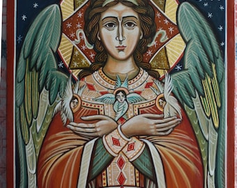 The Angel of Blessed Silence   Original Ortodox icon handmade painted on order