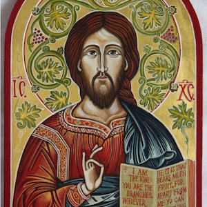 Jesus Christ with the vine.  Byzantine, Romanian, Orthodox icon handmade painted, on order