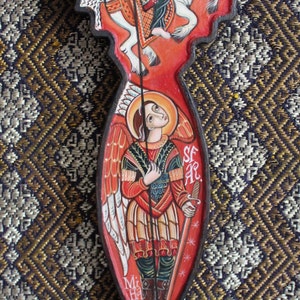Saint George Archangel Michael Orthodox Ethiopian style cross carved and handmade painted on order