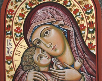 Mother of God with The Child Jesus. Romanian, Orthodox icon handmade painted on order.