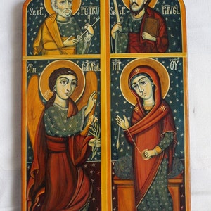 The Anounciation and Saint Peter and Paul Byzantine, Romanian  icon handmade painted on order