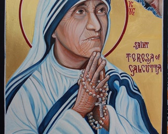 Saint Teresa of Calcutta Icon: Handmade Catholic Art with Gold Leaf