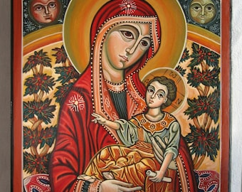 Mother of God with The Child Jesus. Byzantine, romanian icon handmade painted on order