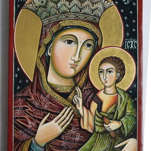 Title: Mother Of God with Child Byzantine, Romanian icon handmade paintedon order