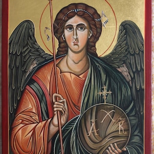 Archangel Michael icon. Romanian Byzantine icon handmade painted on order.