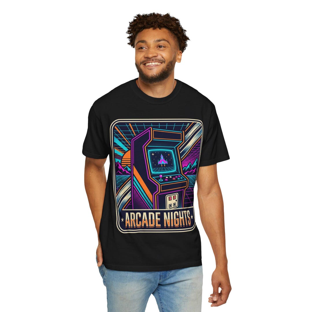 Arcade Nights Retro Arcade Cabinet T-shirt | 80s Neon Gaming Tee - Etsy