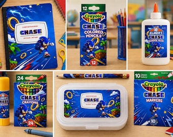 Blue Speed Rings Video Gamer Adventure School Supply Bundle Template | Editable Canva School Supply Labels | Personalized