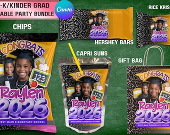 Pre-K Kinder Graduation Party Favor Bundle | Editable Canva Chip Bags (Digital Download)