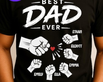 Canva editable personalizado "El mejor papá del mundo" PNG, diseño de camiseta personalizada con nombre infantil y saludo de puño, regalo para el Día del Padre: El hombre, el mito, la leyenda.