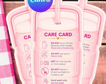 Schede di cura per porta lattine e borracce termiche, download digitali, file, modello modificabile Canva