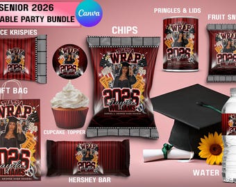 Pacchetto di gadget per la festa di laurea "Senior That's a Wrap" 2026 Modello per la laurea / Design per maglietta di laurea modificabile su Canva (Download digitale)