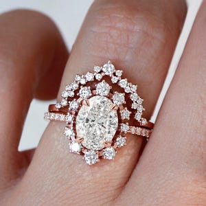 1.5ct Oval Real Diamond Halo Wedding Ring Set | 2-Ring Design with 0.75ct Accents | GIA Certified | Free Shipping & Engraving | Glory
