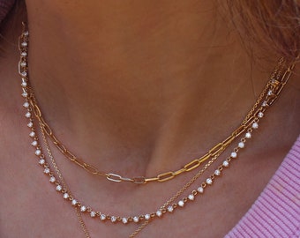 Dainty Gold Diamond Tennis Necklace for Women Anniversary Jewelry Gift, Everyday luxury