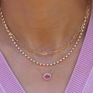 Diamond Tennis Necklace Necklace, 14K Gold Tennis Necklace, Round Diamonds Floating Necklace, Gift for Her