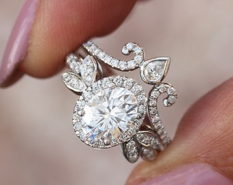 Wedding Engagement Vintage Rings Set Crown Royal Style Wedding Engagement Vintage Rings Set Crown Royal Style