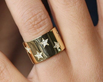 Statement Star Diamond Ring, Anniversary Diamond Ring, Unique Diamond Gold Ring, Bold Gold Diamond Ring, Women Jewelry Gift for her