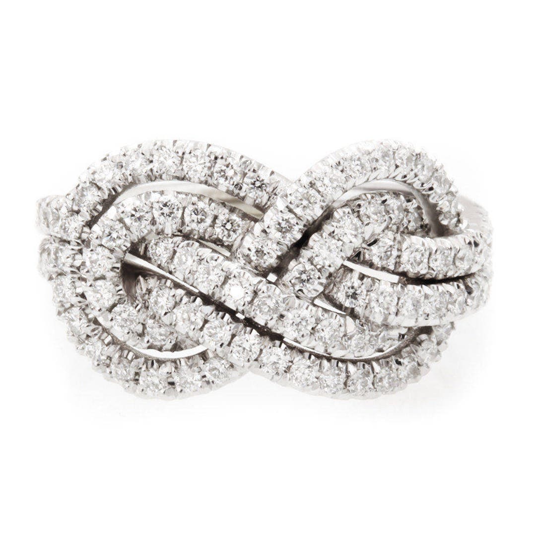 Double Infinity Knot Ring, Gold Diamond Wedding Band, 0.75 CT Diamond ...