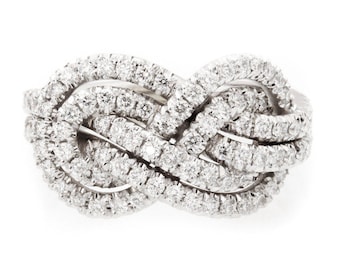 Double Infinity Knot Ring, Gold Diamond Wedding Band, 0.75 CT Diamond Ring, Infinity Ring, Women Wedding Bands, Unique Rings  14K White Gold