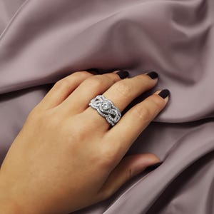 1.45 CT Art Deco Round Diamond Engagement Ring With Two Wedding Bands, Infinity Engagement Ring, Vintage Rings, Pave Diamond Ring