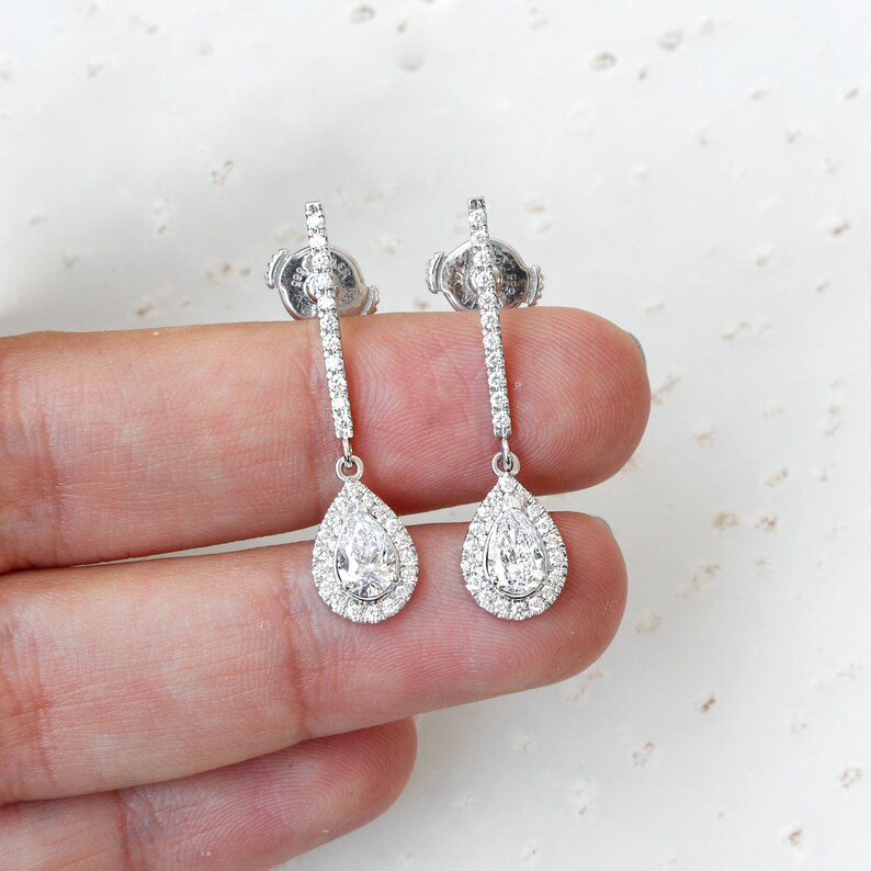 1.58ct Diamond Bar Stud Pear Diamond Halo Tear Drop Earrings Etsy