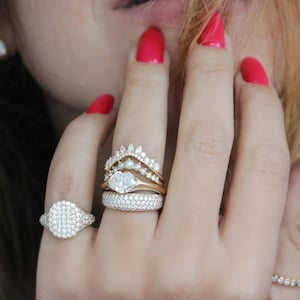 Genuine 14K Solid Gold Diamond Signet Ring, Pinky Ring, Pave Diamond Ring, Statement Jewelry, Gift for Her