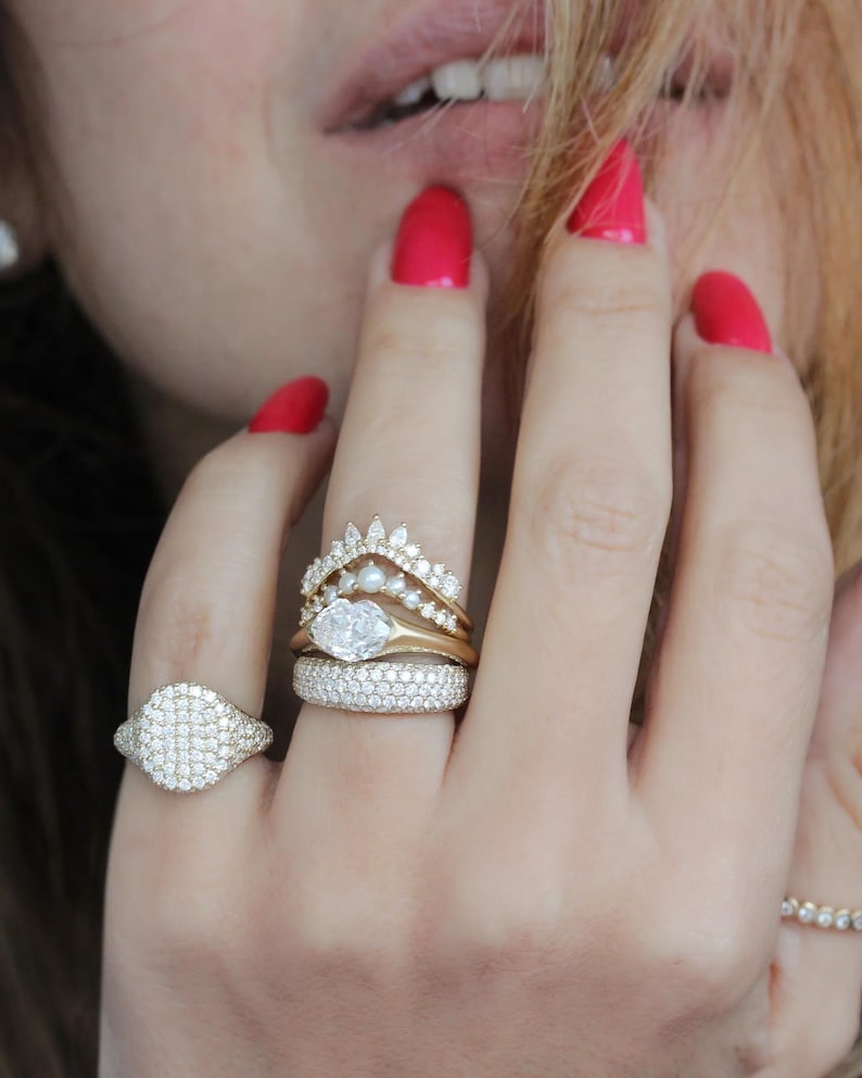 Genuine 14K Solid Gold Diamond Signet Ring, Pinky Ring, Pave Diamond Ring, Statement Jewelry, Gift for Her