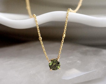 0.30CT Green Lab Diamond Beaded Chain Necklace: 14K Solid Gold Round Minimalist Pendant
