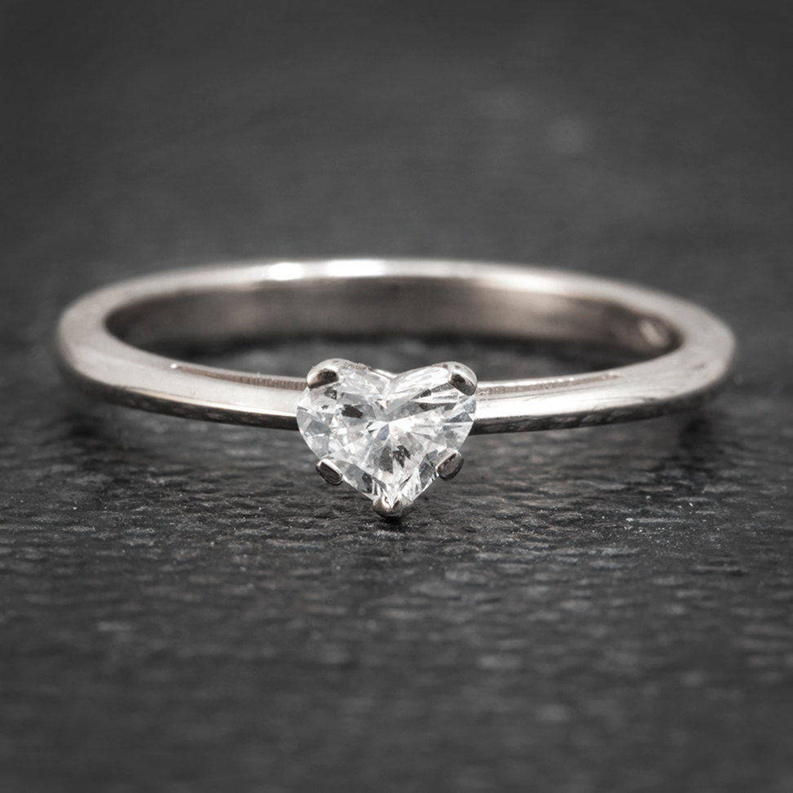 Solitaire Engagement Ring Heart Diamond Ring 14K White Gold - Etsy