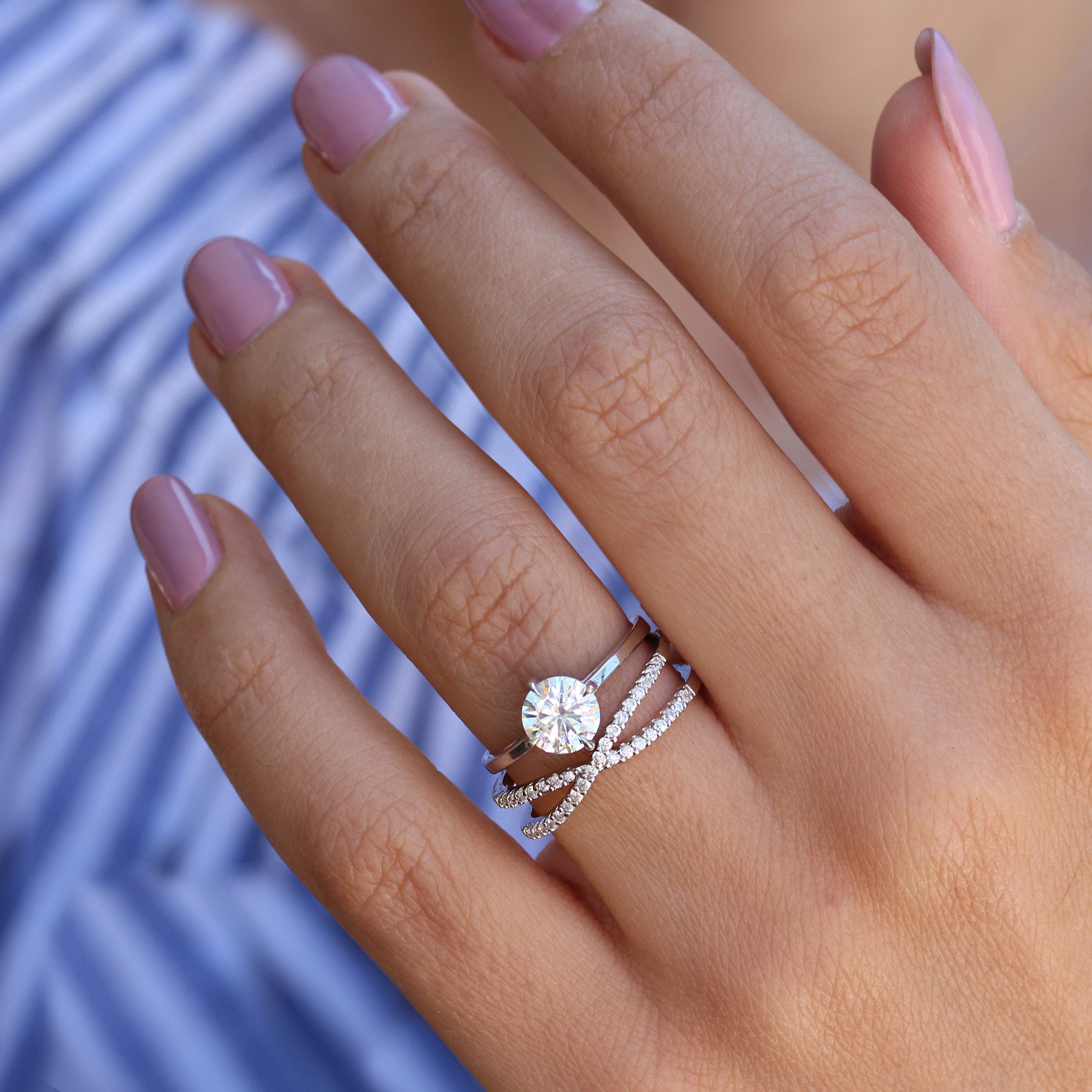 X Ring Unique Diamond Wedding Band Criss-cross Gold & Diamond - Etsy