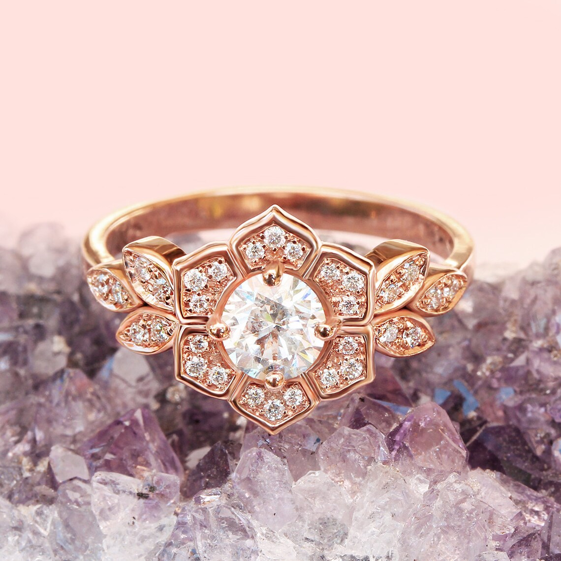 Diamond Engagement Ring Delicate Lily Ring Art Deco Ring Etsy