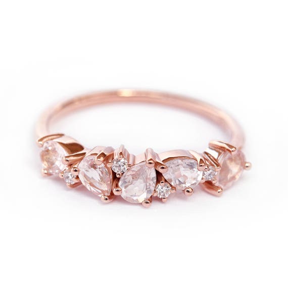 Morganite Pear & Diamond Wedding Rose Gold Morganite Diamond | Etsy