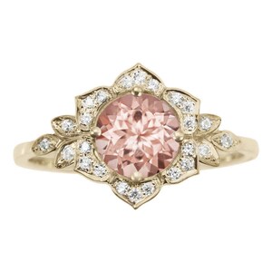 Morganite Engagement Ring, Vintage Lily Ring, Unique Engagement Ring, Leaf Ring, Art Deco Ring, Flower Ring, Pink Morganite Floral Ring image 6