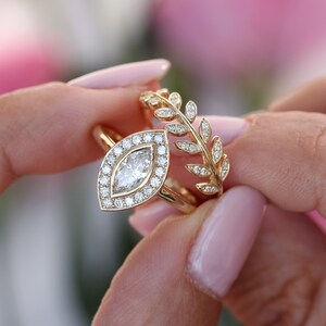 Marquise Natural Diamond / Lab Diamond Halo Ring, Bezel Setting Ring, 14K Gold Unique Engagement Ring, Minimal Diamond Halo Ring - Ola