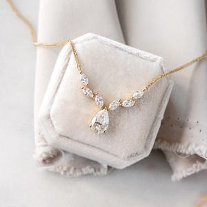 14K Gold Lab Diamond Bridal Necklace, Pear Marquise Floral Necklace, Nature Inspired, Wedding Jewelry, Gift for Bride - Provence